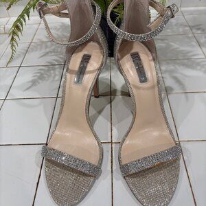 Inc. Silver Diamante Ankle Strap Tall Sandals